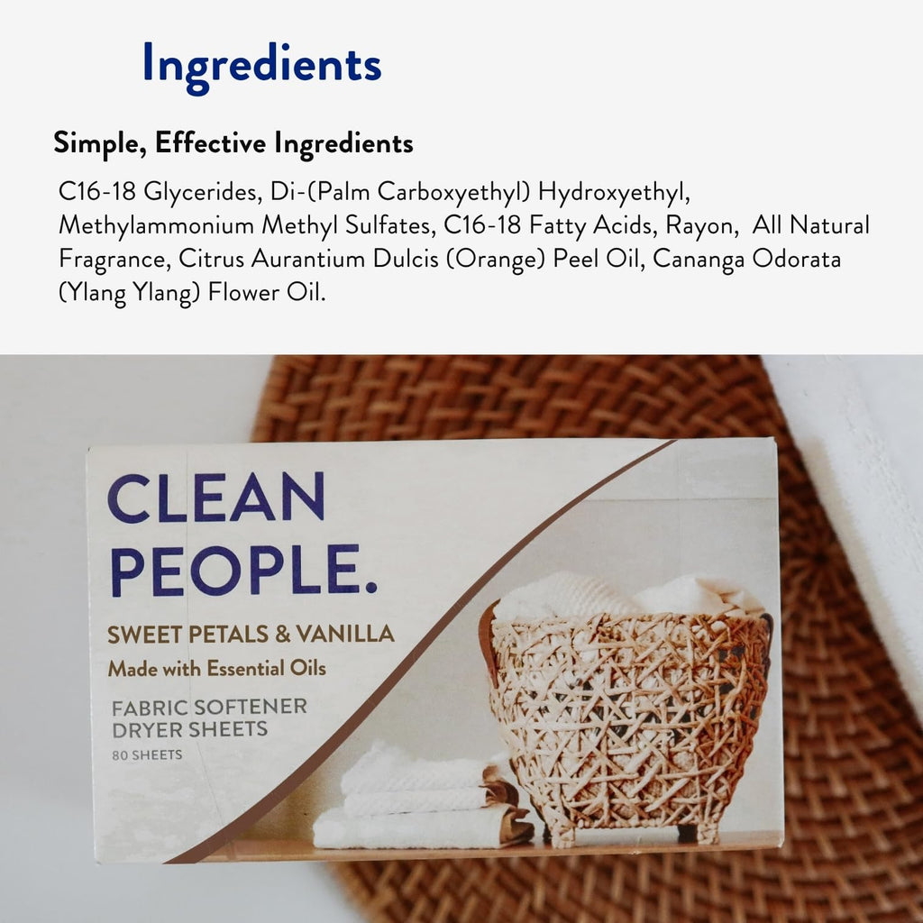 The Clean People Fabric Softener Sheets - Dryer Sheets - Softens & Removes Static Cling - Vegan Laundry Softener, Essential Oils - Sweet Petals & Vanilla 360 Pack