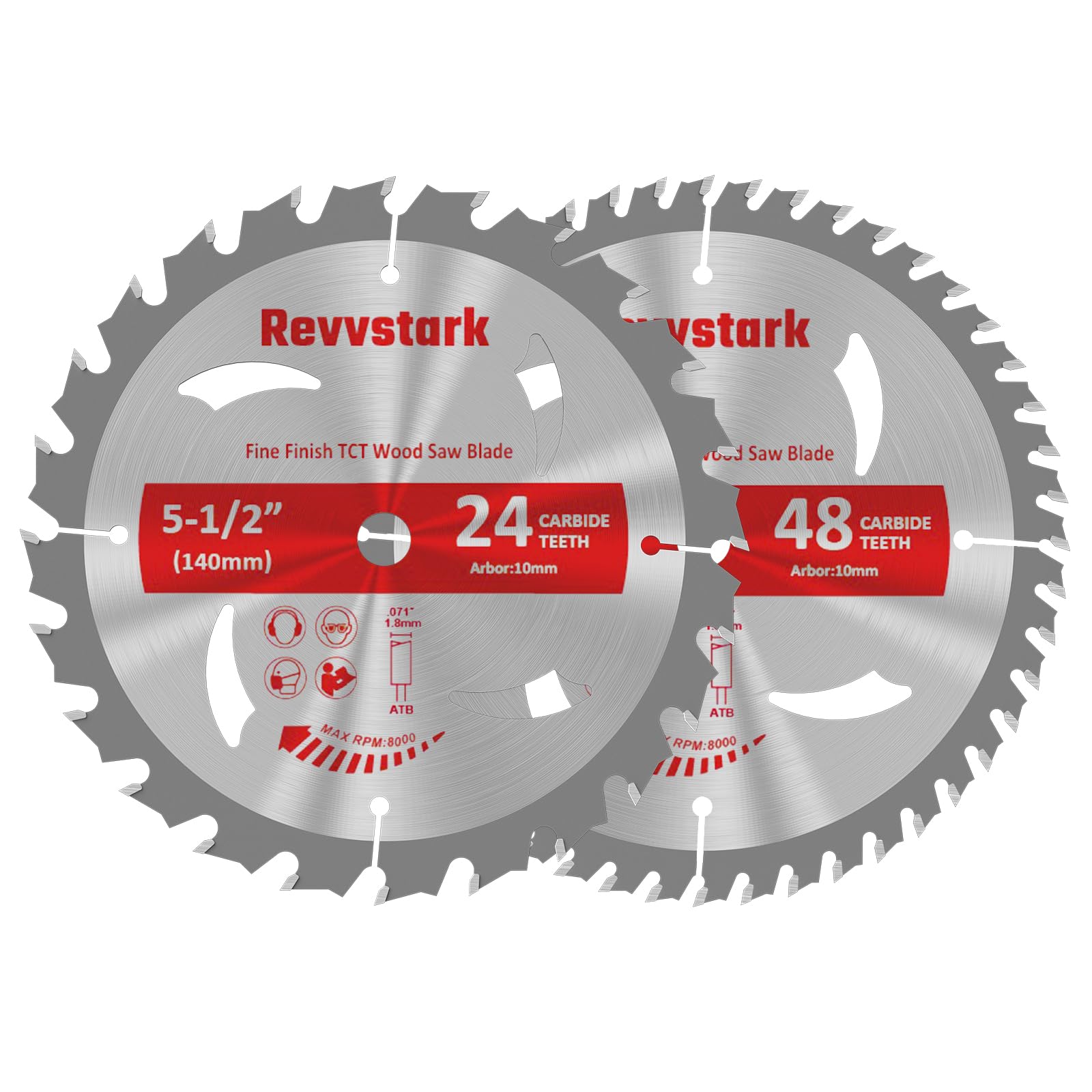 Revvstark 5-1/2" (10mm Arbor) Circular Saw Blades 24T&48T, Carbide Tipped Teeth, Heavy Duty TCT Saw Blades for Cutting Various Wood, Plastic and Composite Materials