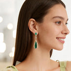 Hpoewre Vintage Emerald Green Teardrop Earrings,925 Sterling Silver Posts & 18K Gold-Plated Brass Drops,Cubic Zirconia Dangle Earrings for Women (Vintage)