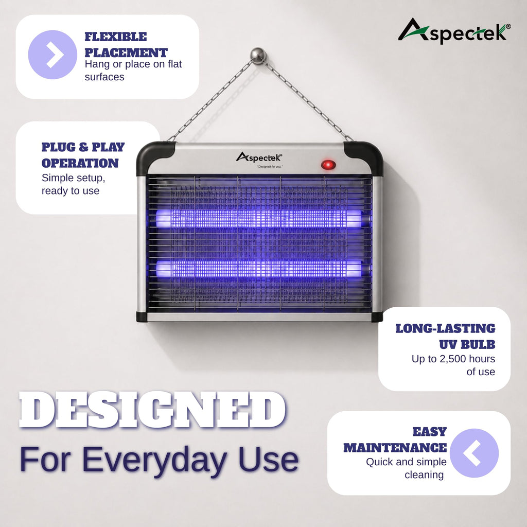 ASPECTEK Electric Bug Zapper, 20W UV Bulbs, Fly, Mosquito, Gnat and Moth Control, Indoor and Covered Outdoor Use for Home, Garage, Patio and Farm, Includes 2 Replacement Bulbs