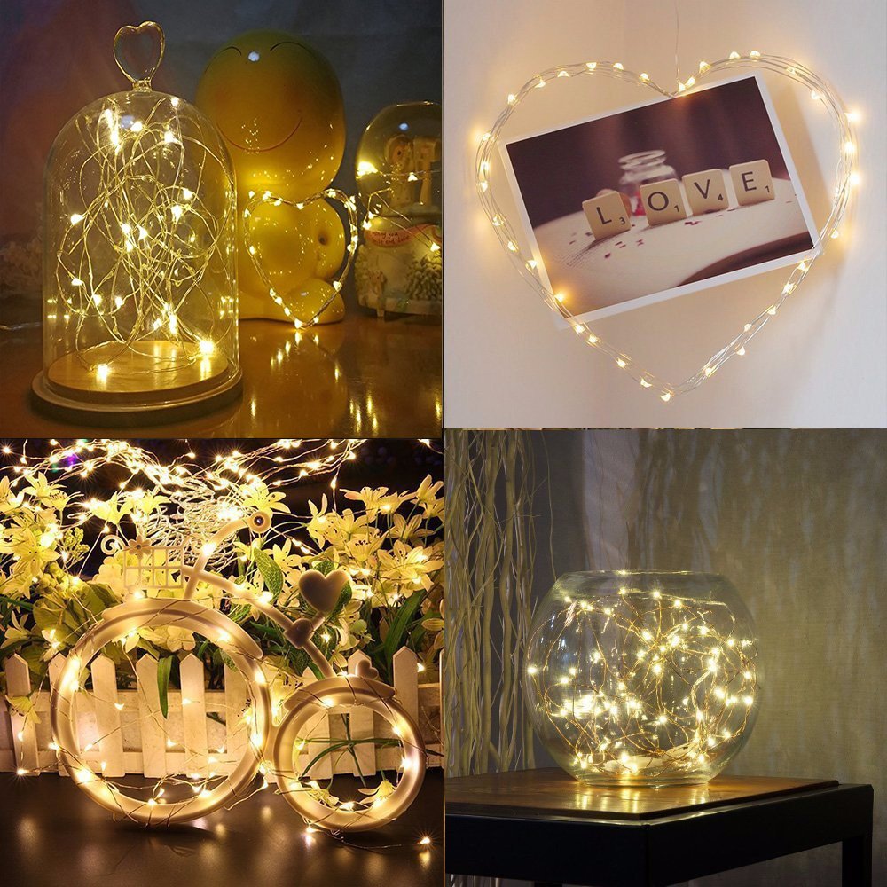 BXROIU 4 Pack Battery Operated Fairy String Lights, 8 Modes 5M Silver Wire with Remote & Timer - 50 LEDs Waterproof for Bedroom, Wedding, Christmas, Party Decorations