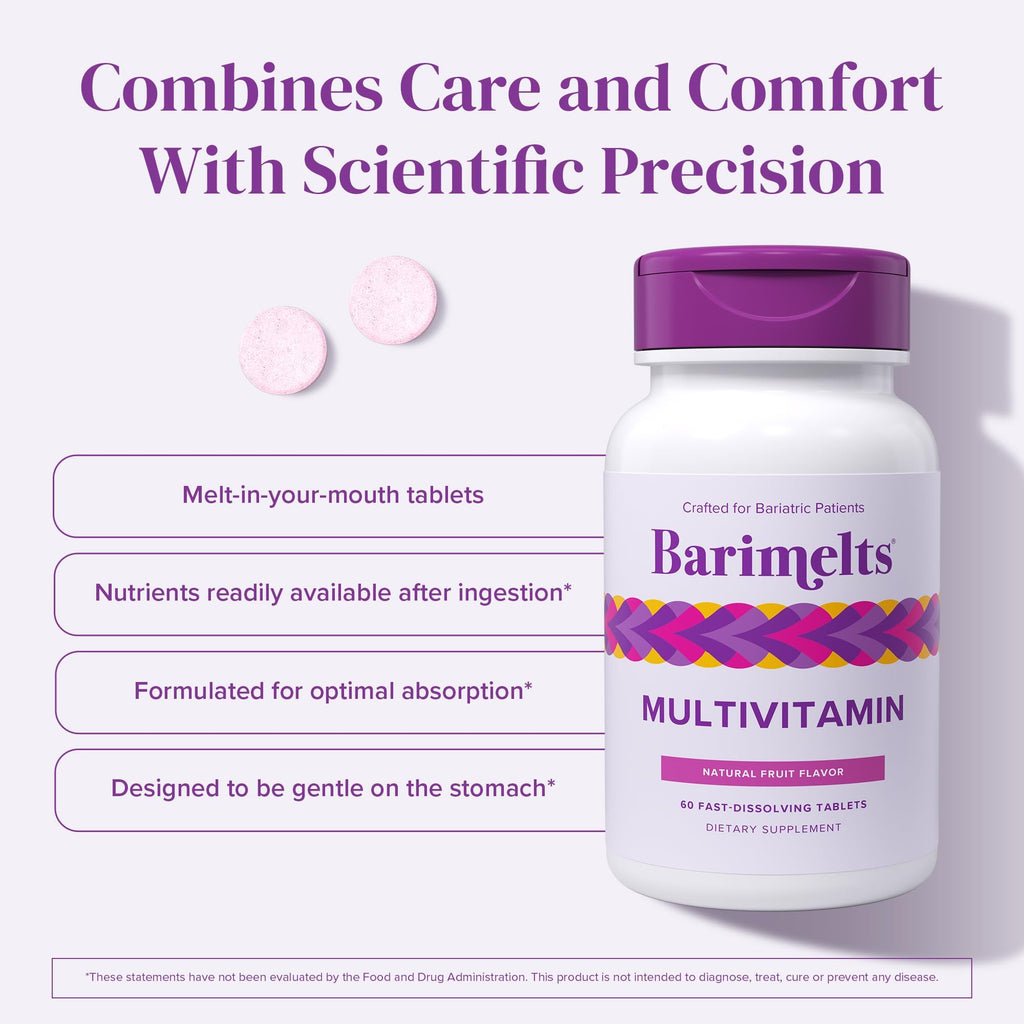 BariMelts Multivitamin, 60 Fast-Dissolving Tablets (1-Month Supply), Sugar-Free Bariatric Multivitamin for Women, Natural Fruit Flavor