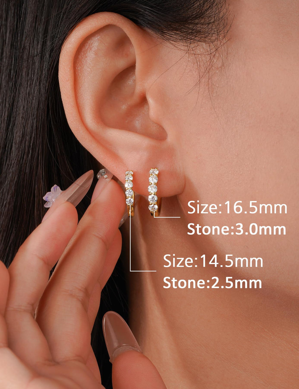 IMOLOVE Huggie earrings for women Ear Cuff Moissanite Stud Earrings Hypoallergenic Sterling Silver with 18K Yellow Gold Plated Earrings-25