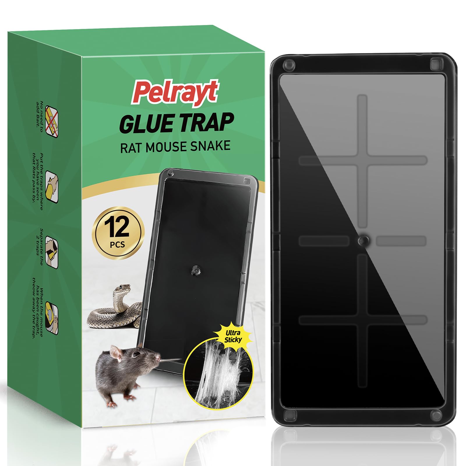Pelrayt Glue Mouse Traps Indoor for Home, Rat Trap-12 Pack, Large Heavy Duty Glue Traps for Safe Home Pest Control. Pre-Scented, Non-Toxic Sticky Boards for Mice, Rats & More. Easy To Use