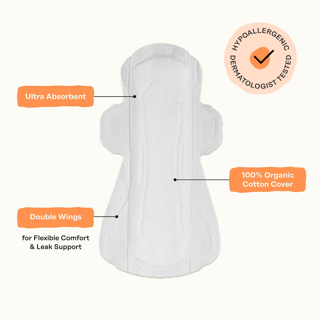 The Honey Pot Company - 64ct - Sanitary Pads for Women - Non-Herbal Heavy Overnight w/Wings - Organic Cotton Cover & Ultra-Absorbent Pulp Core - Feminine Care
