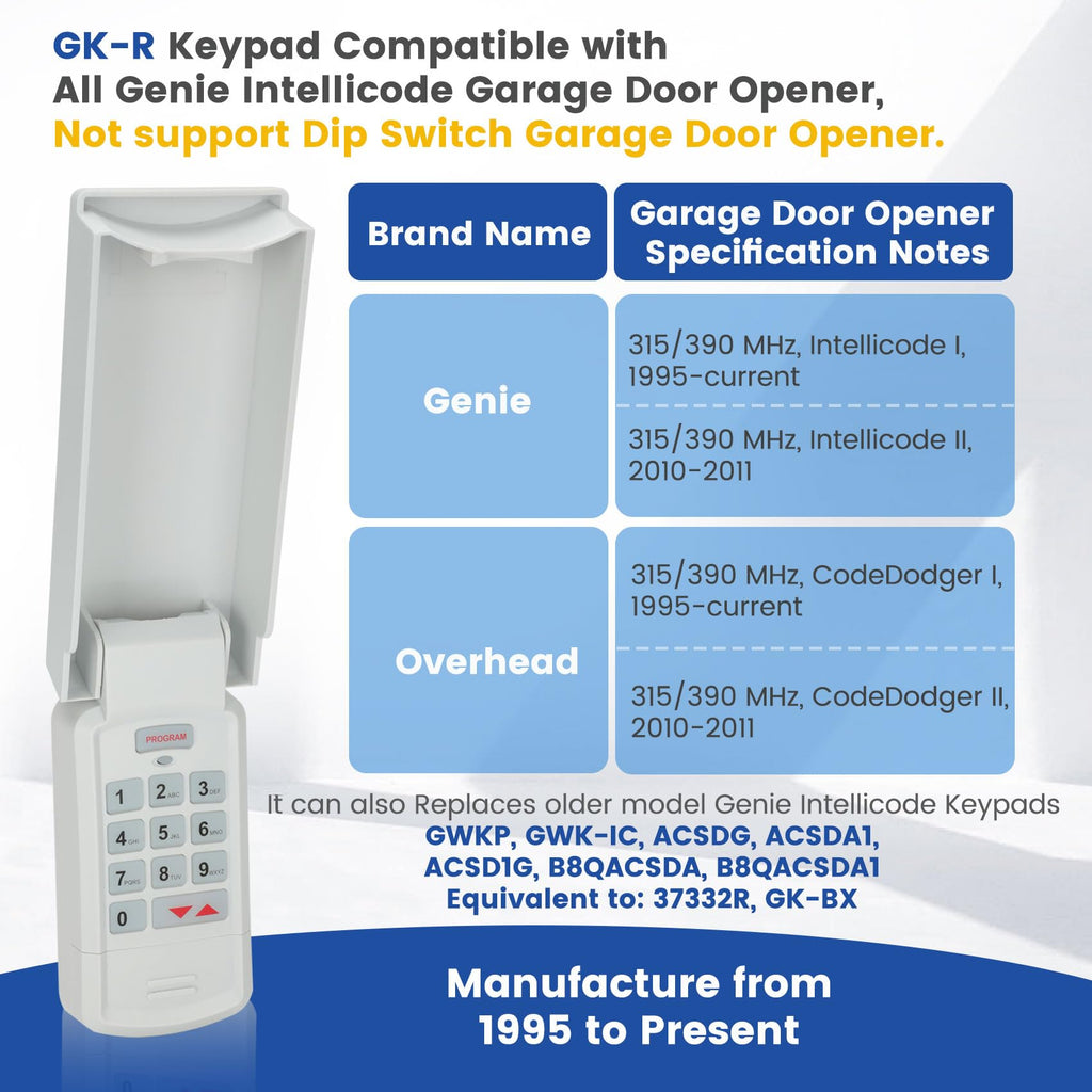1 for Genie Garage Door Opener Keypad, Compatible with Genie Garage Door Openers, for Model GK-R 37332R GK-BX GWKP, GWK-IC, ACSDG, ACSDA1, ACSD1G