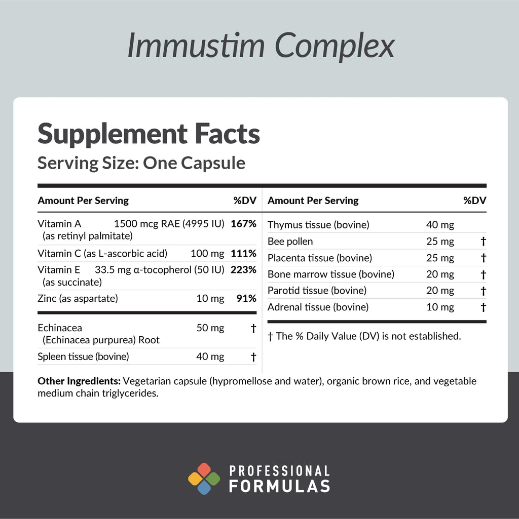 Professional Formulas Immustim Complex - Lyophilized Glandulars with Synergistic Support for Immune Health, Respiratory Health, and Normal inflammatory Balance - Hypoallergenic, Gluten Free, 60 Caps
