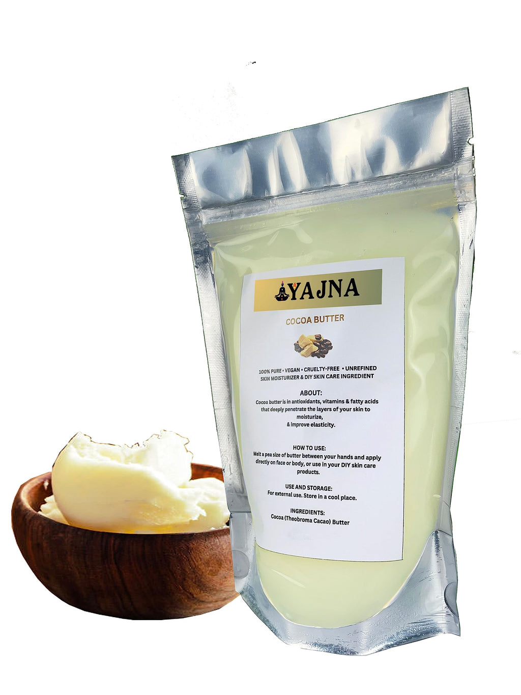 Yajna Organic Raw Cocoa Butter 100% Pure,Natural & Unrefined| Skin Moisturizer For Face, Body & Hair| 1 LBS/450 GM Ivory/White Grade A | DIY Creams, Balms, Lotions, Soaps| Softens Dry & Tough Skin
