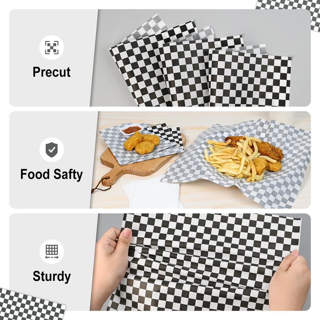 EcoDispose 12 x 12 Inches Grease Proof Deli Paper Precut Sheets for Deli Food, BBQ, Picnic, Party (1000 Pcs, Black&White Checker)