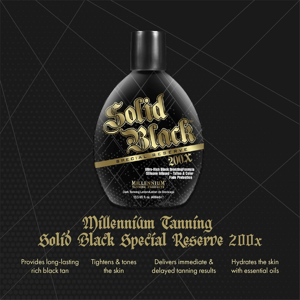 Millennium Tanning Solid Black Special Reserve 200X, Tanning Lotion w/Tattoo Protector, 13.5 Ounces