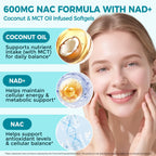 NVXNMSD NAC Supplement 600mg, 300 Softgels NAC with NAD+ & MCT Oil N-Acetyl Cysteine Supplement with Coconut Oil Vegetarian Capsules for Antioxidant Supports Liver & Energy Non-GMO Gluten Free
