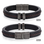 Personalized Custom Name Bracelets for Men - Mens Leather Bracelet with 2-5 Kids Names Customized Gifts for Dad Husband Son (2 names)