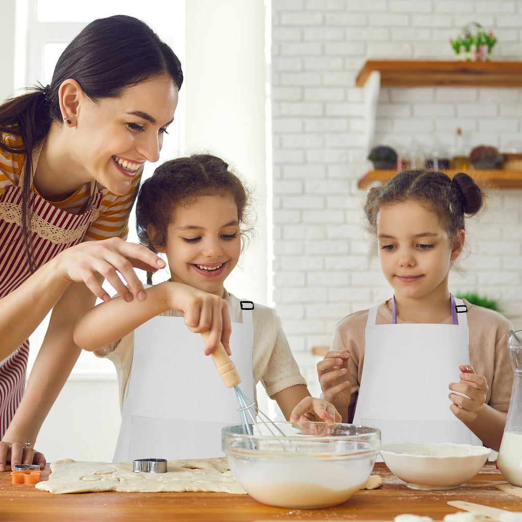 Bouiexye 10 Pack Kids Apron Adjustable Children Apron with 2 Pockets Children Chef Painting Aprons for Cooking Baking Painting Crafts Making (White)