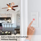 SURAIELEC Wireless Light Switch and Receiver Kit, 15A High Power, No Wiring, No Interference, 100ft RF Range, Expandable Remote Control Wall Switches for Lamp, Ceiling Light, Fan, Outdoor Lighting