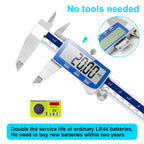 Qfun Digital Caliper, 0-6inch Caliper Measuring Tool Extreme Accuracy IP54 Waterproof Electronic Vernier Caliper Stainless Steel Digital Micrometer with Extra Large LCD Screen