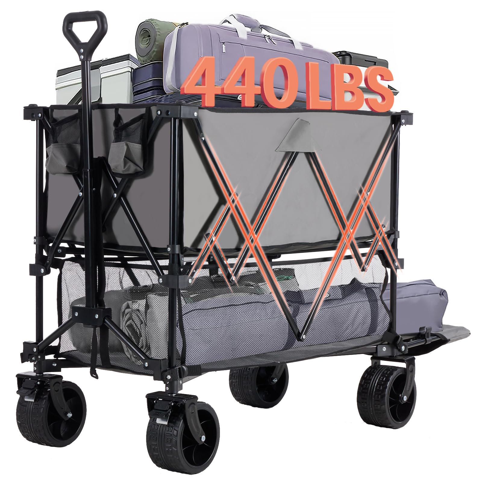 DUMOS Double Decker Wagon 440LBS, Collapsible Folding Beach Wagon 400L
