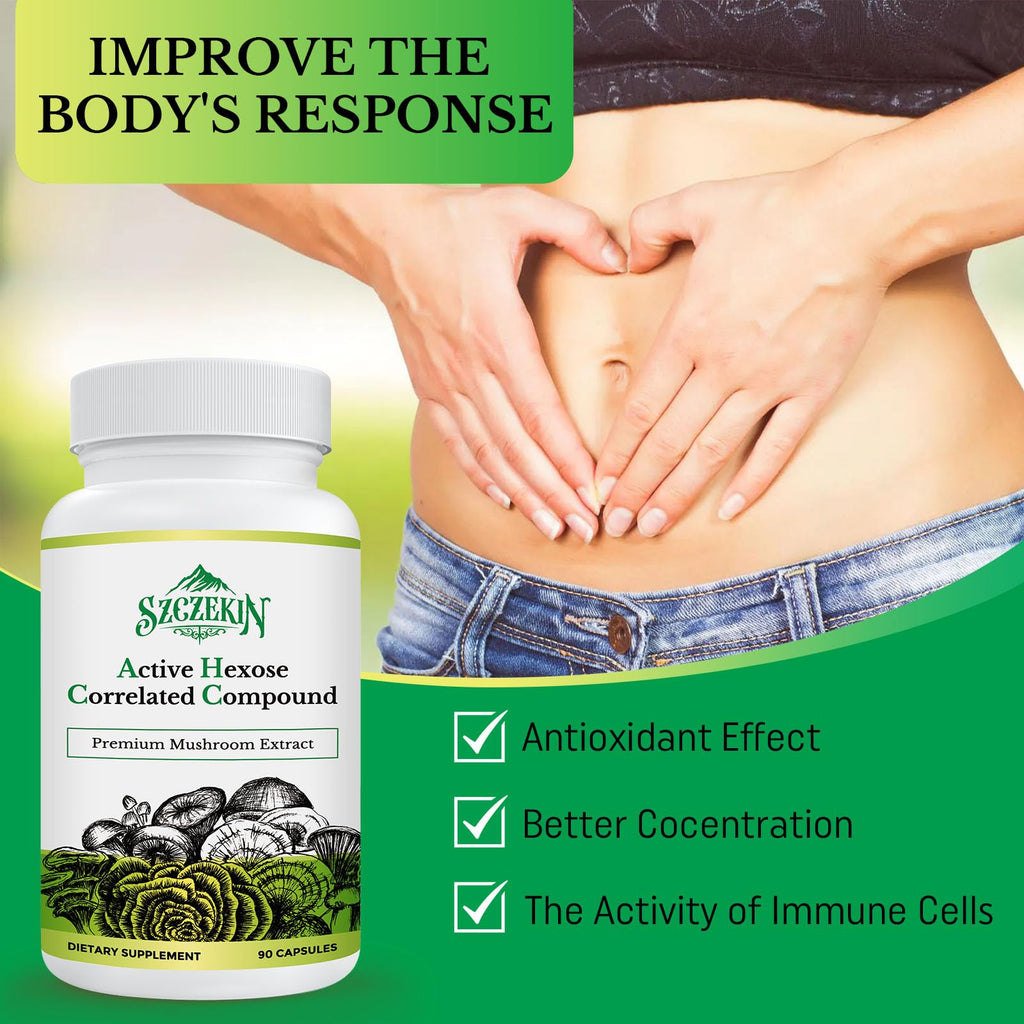 SZCZEKIN Active Hexose Correlated Compound 1500 mg Supplement, Natural 8 Mushroom Extract Supplement, Immune System, Liver Function, Natural Killer and T Cells Activity, 90 Veggie Capsules