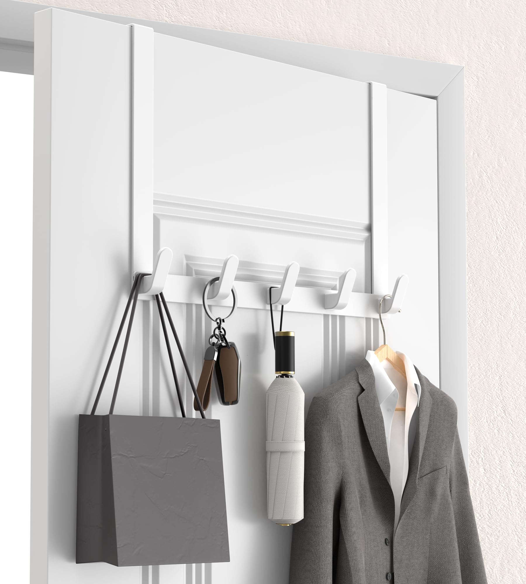 KitchLife Long Over The Door Hooks Hanger with 15.75" Extended Arms, Fits 1 3/8" Doors, L40U - Upgraded Thickened Heavy Duty Bathroom Accessories and Towel Rack Organization - 1 Pack, Glossy White
