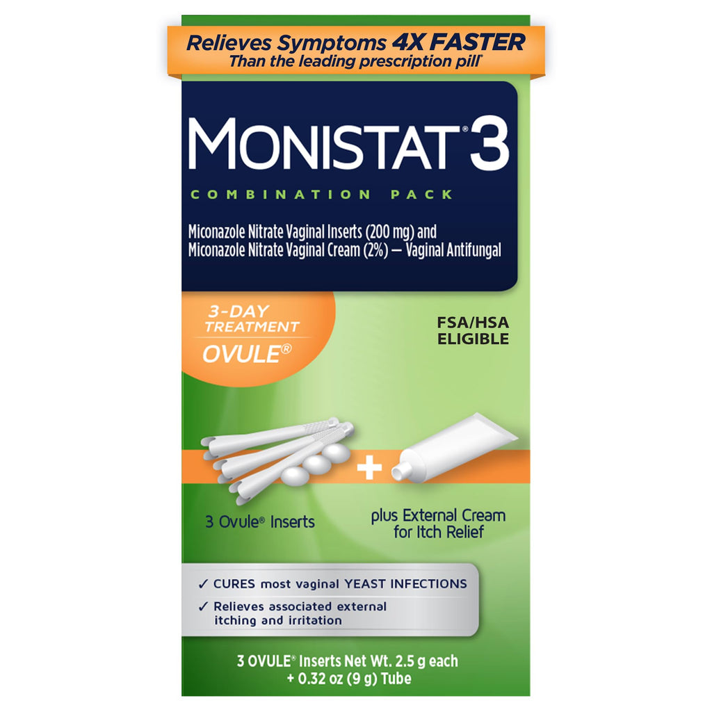 Monistat 3-Day Yeast Infection Treatment, Miconazole Ovule Inserts + Cream