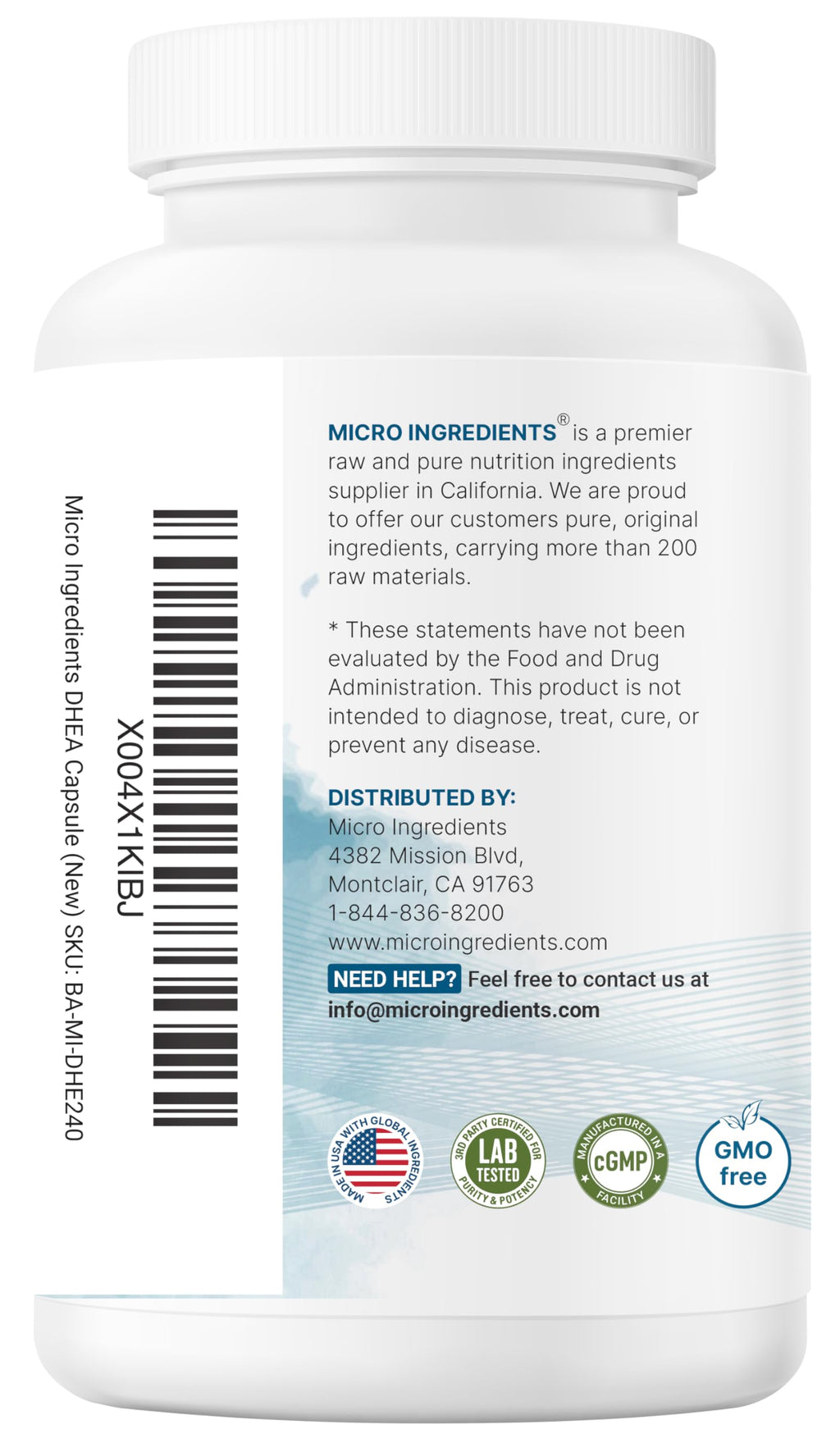 Micro Ingredients DHEA 100 mg Per Serving, 240 Capsules | Micronized DHEA Supplement for Women & Men | Non-GMO, Gluten Free, Soy Free