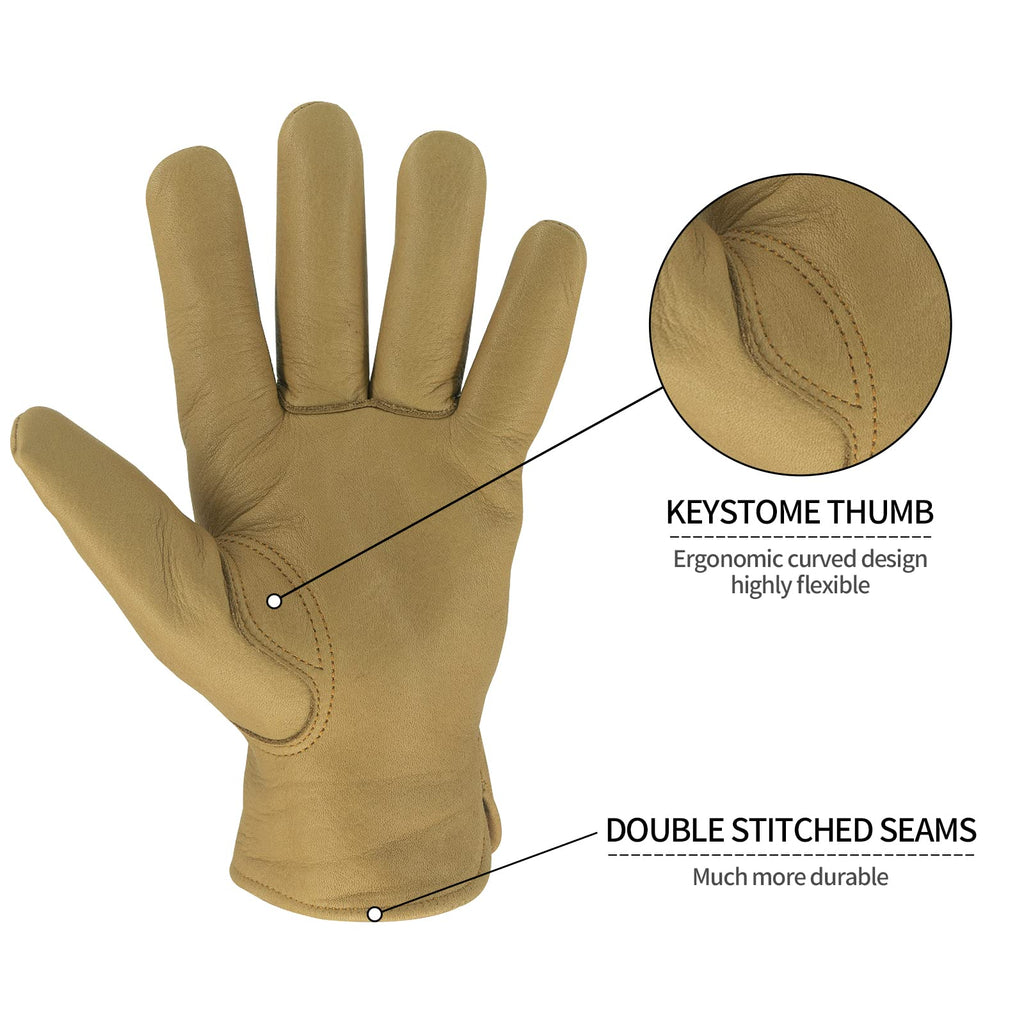 KKOYING Leather Work Gloves Waterproof Gardening Gloves for Men & Women Tough Cowhide Work Gloves with Adjustable Wrist (Small)