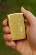 Custom Zippo Lighter – Personalized Engraved Venetian Design | Genuine Windproof Metal Lighter | Unique Gift for Men & Women – Christmas, Halloween, Valentine (Gold 352B)
