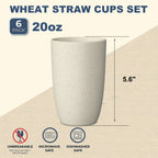 Wrova Wheat Straw Cups 6 PCS Good Alternative to Plastic Reusable Cups 20 oz Unbreakable Drinking Cup Reusable Dishwasher Safe Water Plastic Glasses Mixed Color