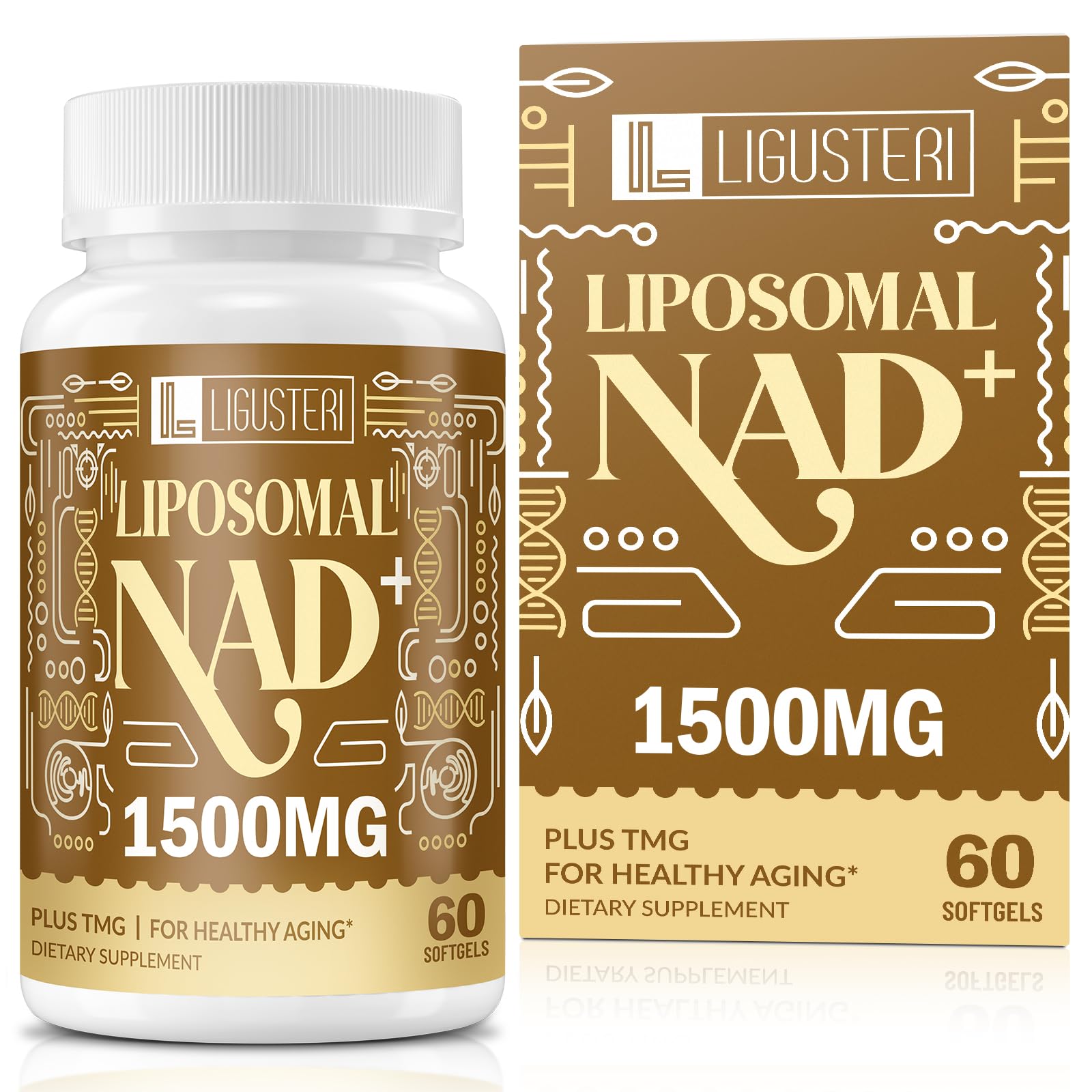 LIGUSTERI 1500 MG Liposomal NAD+, 98%+ Absorption, NAD+ Supplement for Women & Men with TMG, for Aging Defense, Cellular Energy, Heart & Brain Function, Longevity, 60 Softgels