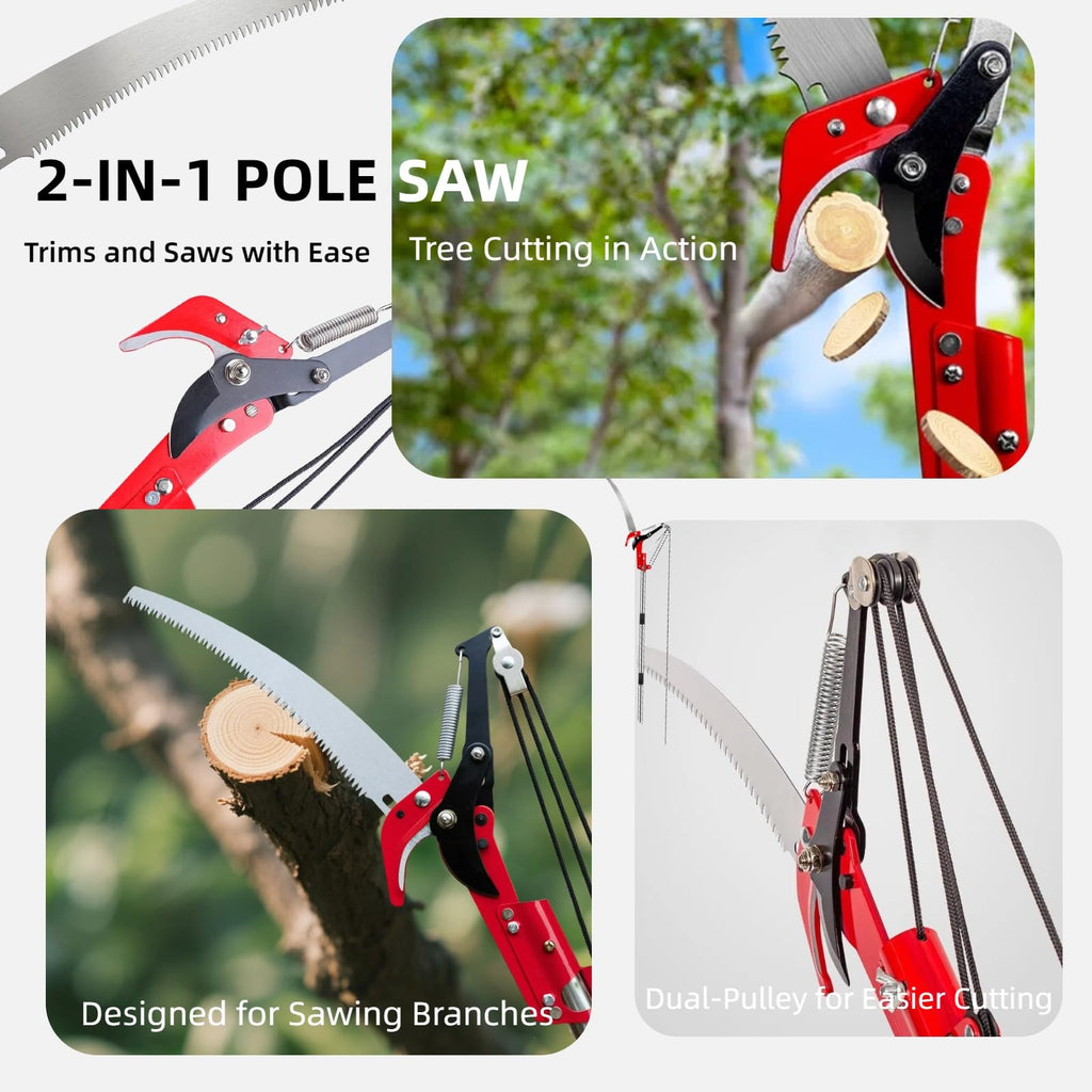 Pole Saws for Tree Trimming - 14FT Dual-Pulley Tree Pruner, Tree Trimmers Long Handle Pruner, Manual Pole Saw for Yard & Garden, Gardening Hand Tools