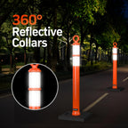 BATTIFE 3 Pack 42 Inch Orange Traffic Delineator Posts with Reflective Collars and Base, Safety Cones for Construction Zones and Driving Practice