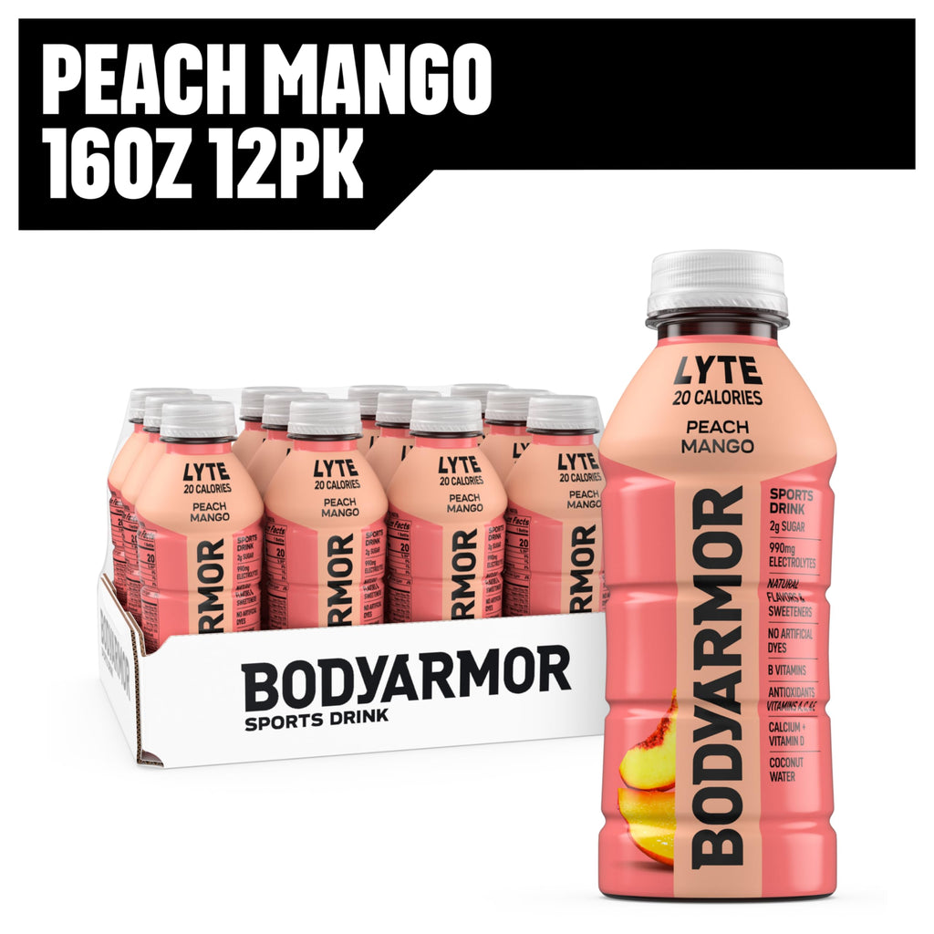 BODYARMOR LYTE Sports Drink, Peach Mango Electrolyte Drink, 16 Oz (12 Pk)
