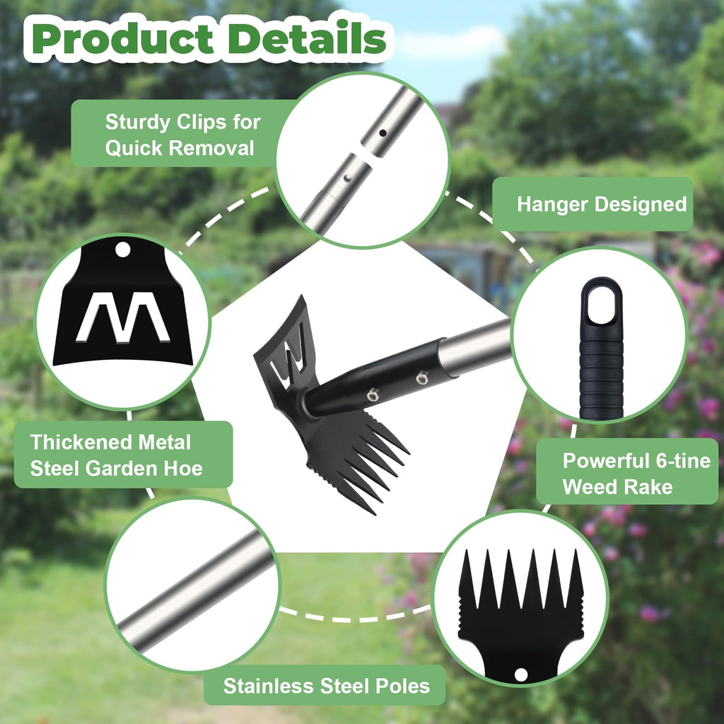2 in 1 Weed Puller Tool with 60" Long Handle for Yard, Lawn, Patio, Garden