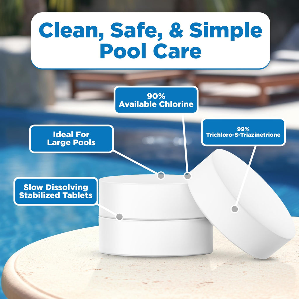 C3… 10 lbs. 3" Stabilized Chlorine Tabs for Swimming Pools | Easy to Use for Above Ground or Inground Pool | Slow Dissolving Individual Chlorinating Tablets | 10 Pound Bucket
