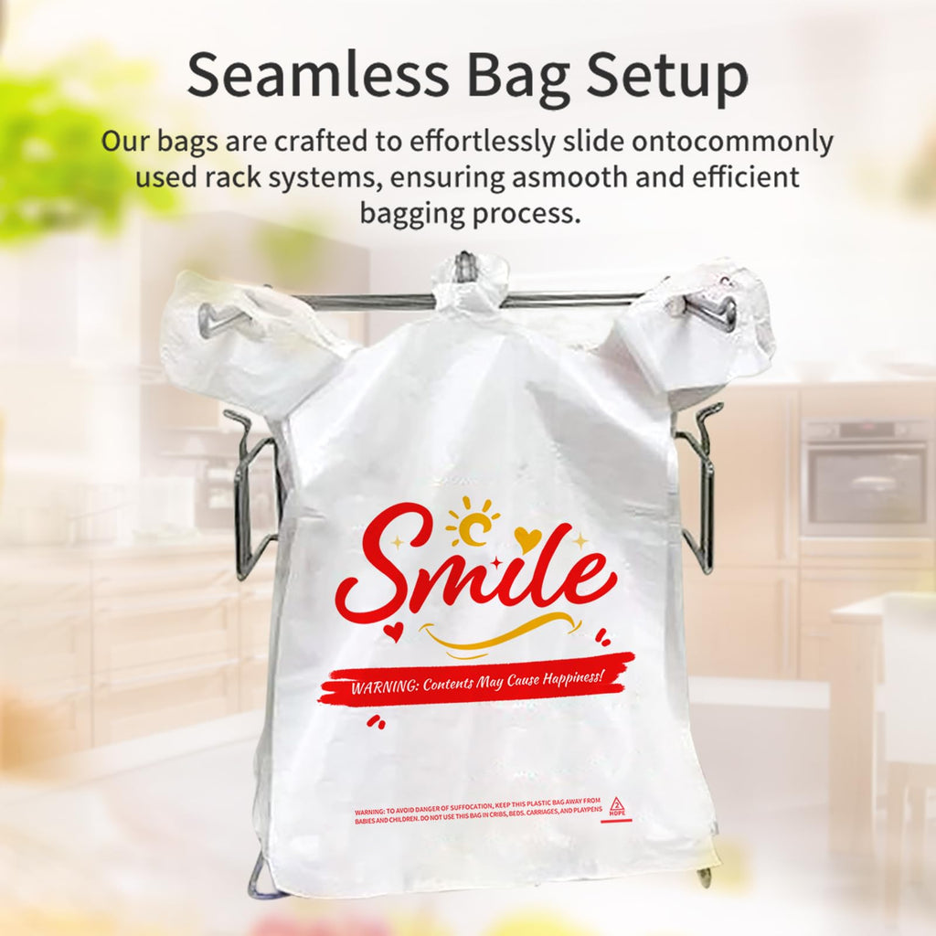 TGEONIX 200 Pack Upgraded White Thank You T-Shirt Bags - 11.5"x6.5"x21" Reusable Grocery Bags with Handles, Eco-Friendly Retail Packaging for Supermarket & Small Business