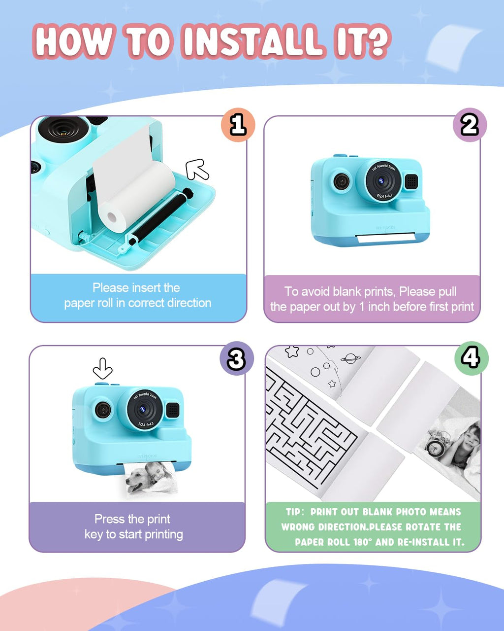 Dylanto Kids Camera Instant Print,1080P Kids Instant Cameras that Print Photos,Christmas Birthday Gifts for Girls Age 3-12,Portable Toy for 3 4 5 6 7 8 9 10 Year Old Girls Boys-Blue