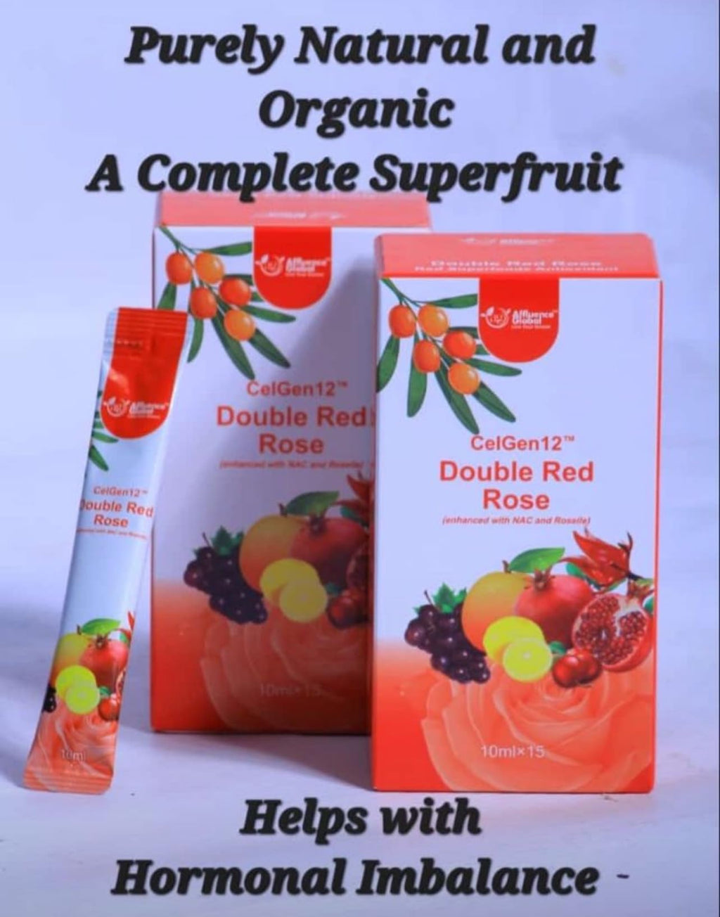 Affluence Global CelGen12 Double Red Rose Natural Immune Support Supplement, Mixed Fruit Blend, 15 Sachets, 10ml