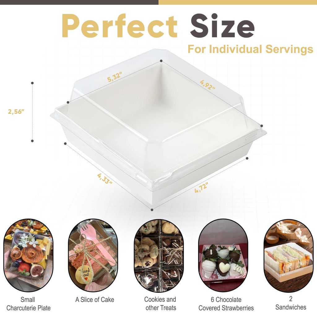 50 Pack 5in Small Charcuterie Boxes with Clear Lids, Mini Paper Containers