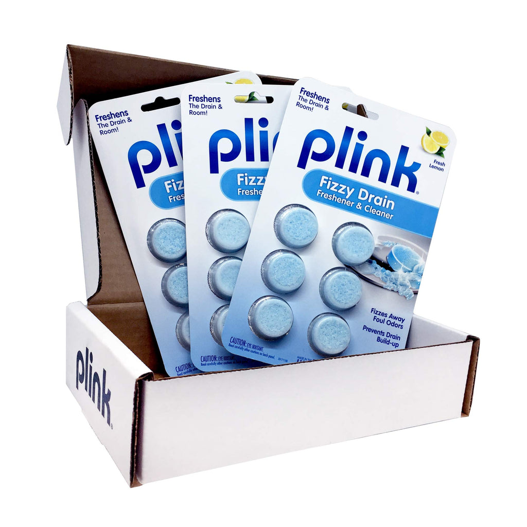 Plink Fizzy Drain Freshner, Prevents Buildup and Maintains a Clear Drain, Removes Drain Odor, Lemon Scent, Pack of 3, 18 Count, Fresh Lemon