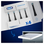 Oral-B iO Ultimate Clean Electric Toothbrush Head, Twisted & Angled Bristles for Deeper Plaque Removal, Pack of 4, Suitable for Mailbox, Black
