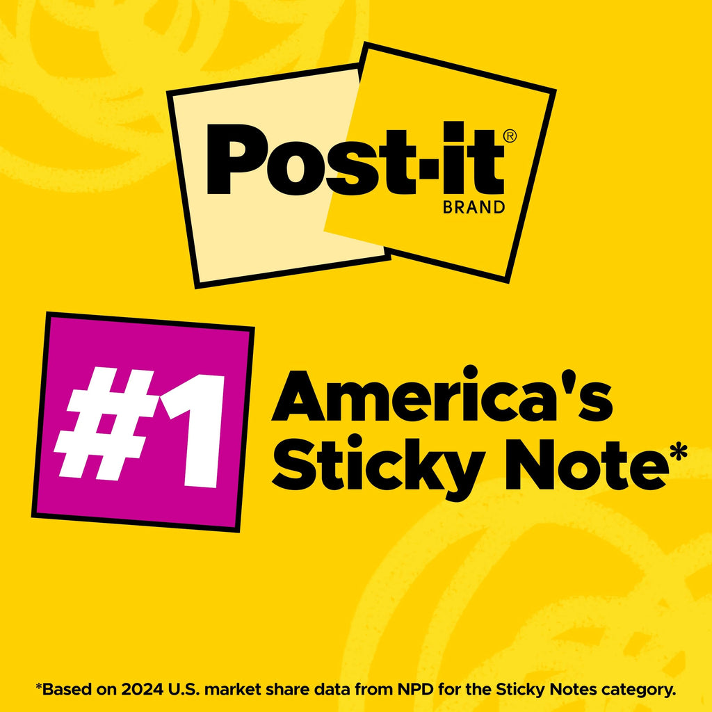 Post-it Super Sticky Notes, 3 x 3 in, Supernova Neons, 24 Pads