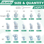 OURU 240PCS Grease Fittings Assortment Kit, SAE & Metric with Wrench Kit