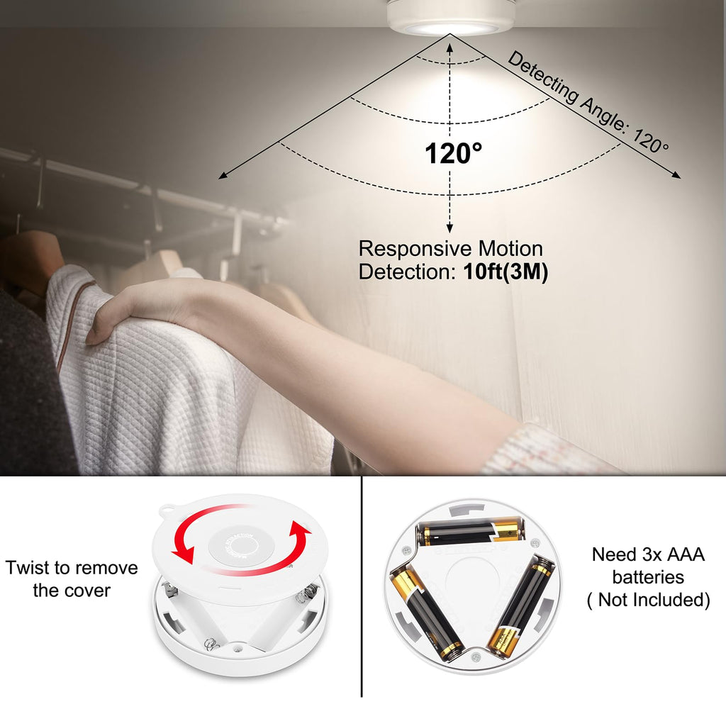 Mlambert 4 Pack Motion Sensor LED Night Light, Cordless Battery-Powered Stick-on Magnet Closet Lights, Safe Lighting for Stairs, Cabinet, Neutral White