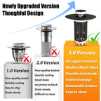Anlige 3 in 1 Pop Up Bathroom Sink Stopper, Bathroom Sink Drain Strainer, with Removable Basket Hair Catcher, Universal Sink Plug Cover for 1.06 in to 1.6 in Drain, Matte Black