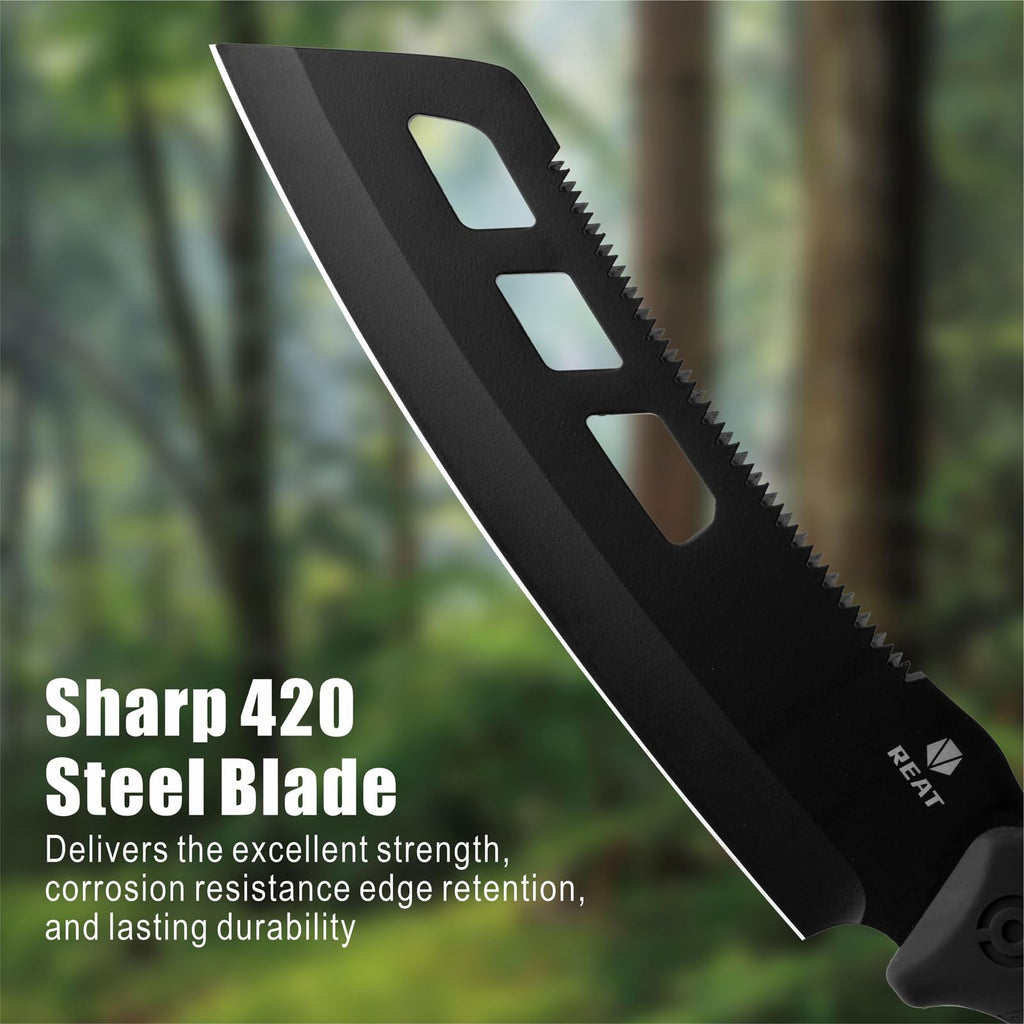 REAT Machete with Saw,16" Heavy Duty Machete with Sheath, Dual-Purpose Hunting Knife for Chopping and Sawing,Ergonomic No-Slip Handle,Machetes for Yard Work,Cutting Trees,Bushcraft,Gifts for Men,Women