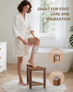Teak Shower Foot Rest 15in, HDPE Waterproof Shower Stool for Inside Shower, Corner Shower Stool for Shaving Legs with Storage Shelf for Small Space, Shower Step Stool, Plastic Corner Shower Bench