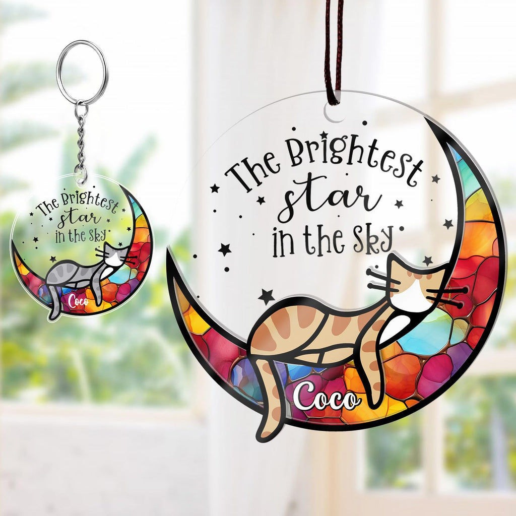 Cat Memorial Gifts for Loss of Cat — Personalized Cat Memorial Suncatcher Ornament, Sympathy Gift for Cat Lovers, Stained Glass Window Hanging, Pet Loss Gift
