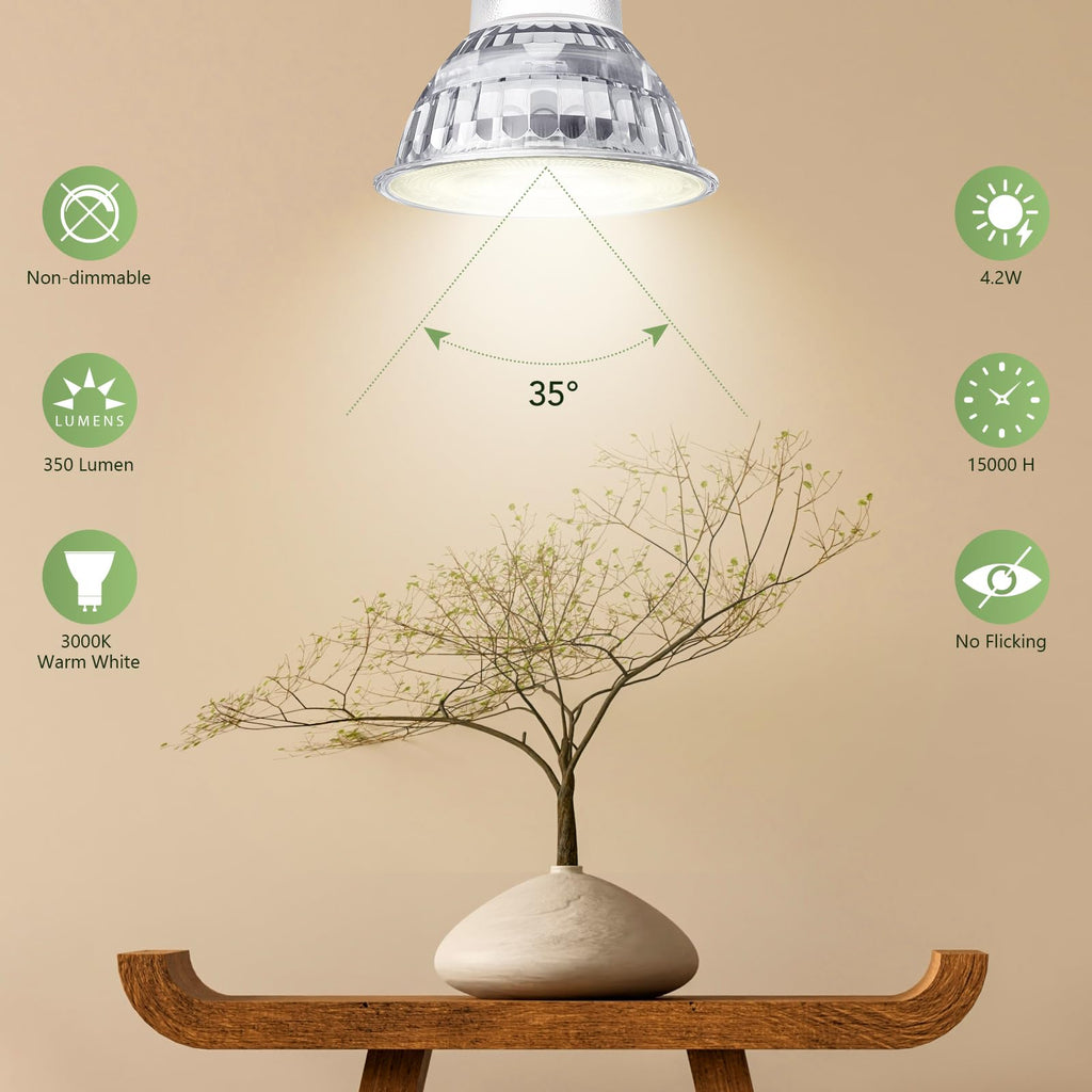 Sigalux GU10 LED Bulb 16 Pack, 3000K Warm White, 4.2W (50W Equivalent) Non-Dimmable, 350 Lumens, 35° Spotlight, MR16 GU10 Bulb Replacement for Track Lighting, Kitchen, Range Hood, Living Room