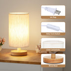 Fenmzee Small Lamps Set of 2 - Inline Control, Bedside Table Lamp for Bedroom with 3000K A15 LED Blub, Easy Assembly (Cream Shade - Wood Base Set of 2, 9" Inline Control)