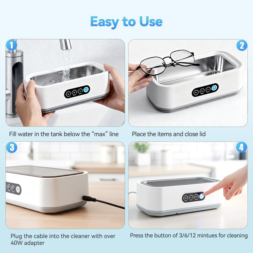 Ultrasonic Jewelry Cleaner Machine: 49KHz Ultrasonic Cleaner with 3 Cleaning Modes for Jewelry,Glasses,Rings,Watch Strap,Dentures,Retainers,Coins,Earring,650ML 304 Stainless Steel Tank(White)