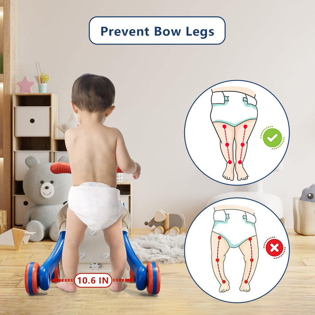 QDRAGON 3 in 1 Baby Walker and Activity Center for Boy, Learning to Walk, Sit to Stand, Early Educational Push Toys with Music Panel for Infant Toddler 12+ Months Blue